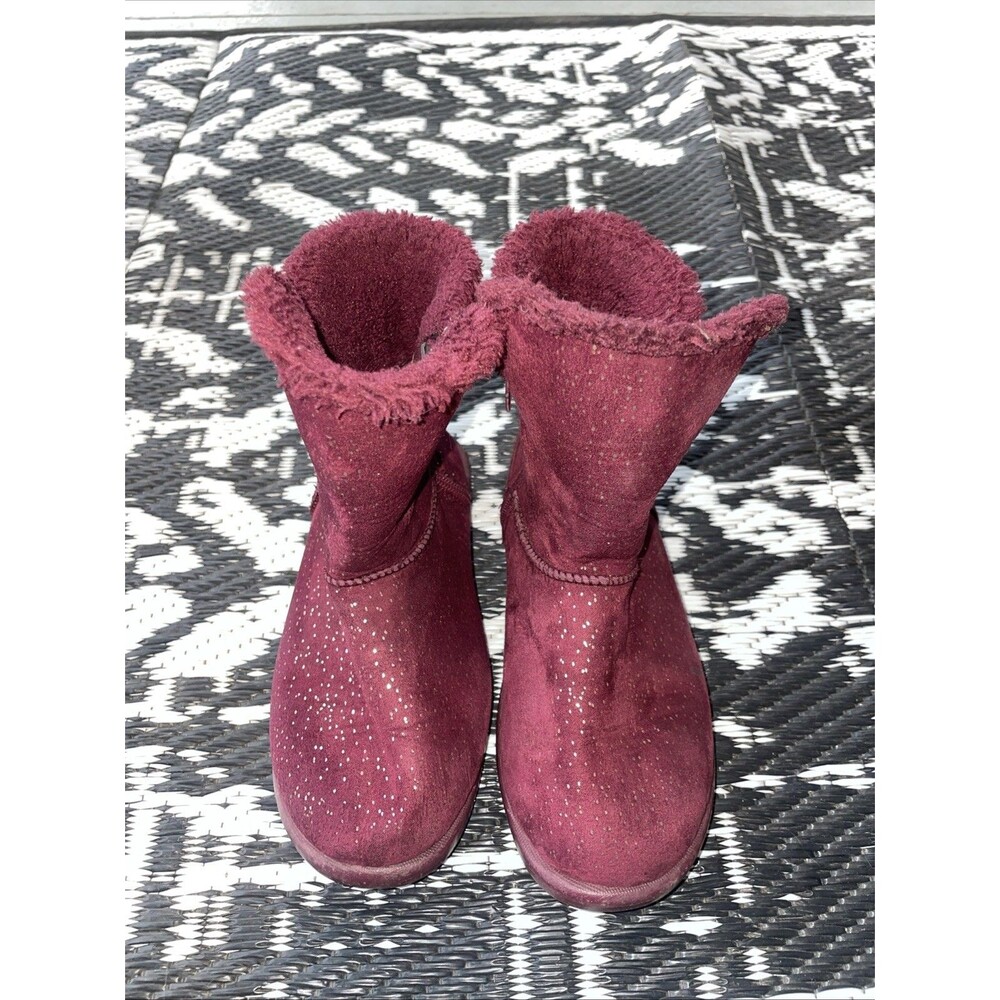 Roebuck & Co Girls 13 Boots Maroon Glitter Suede Cozycore Fuzzy